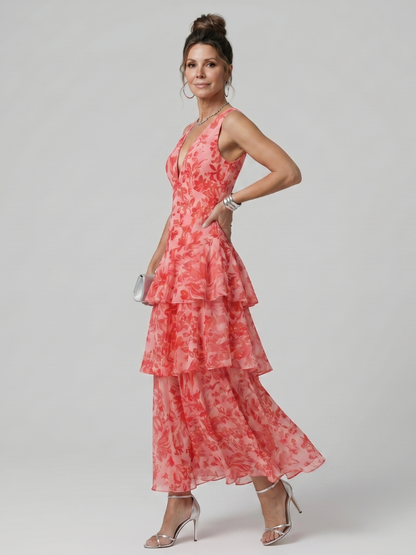Gala | Robe midi sans manches à décolleté en V profond et motif peint