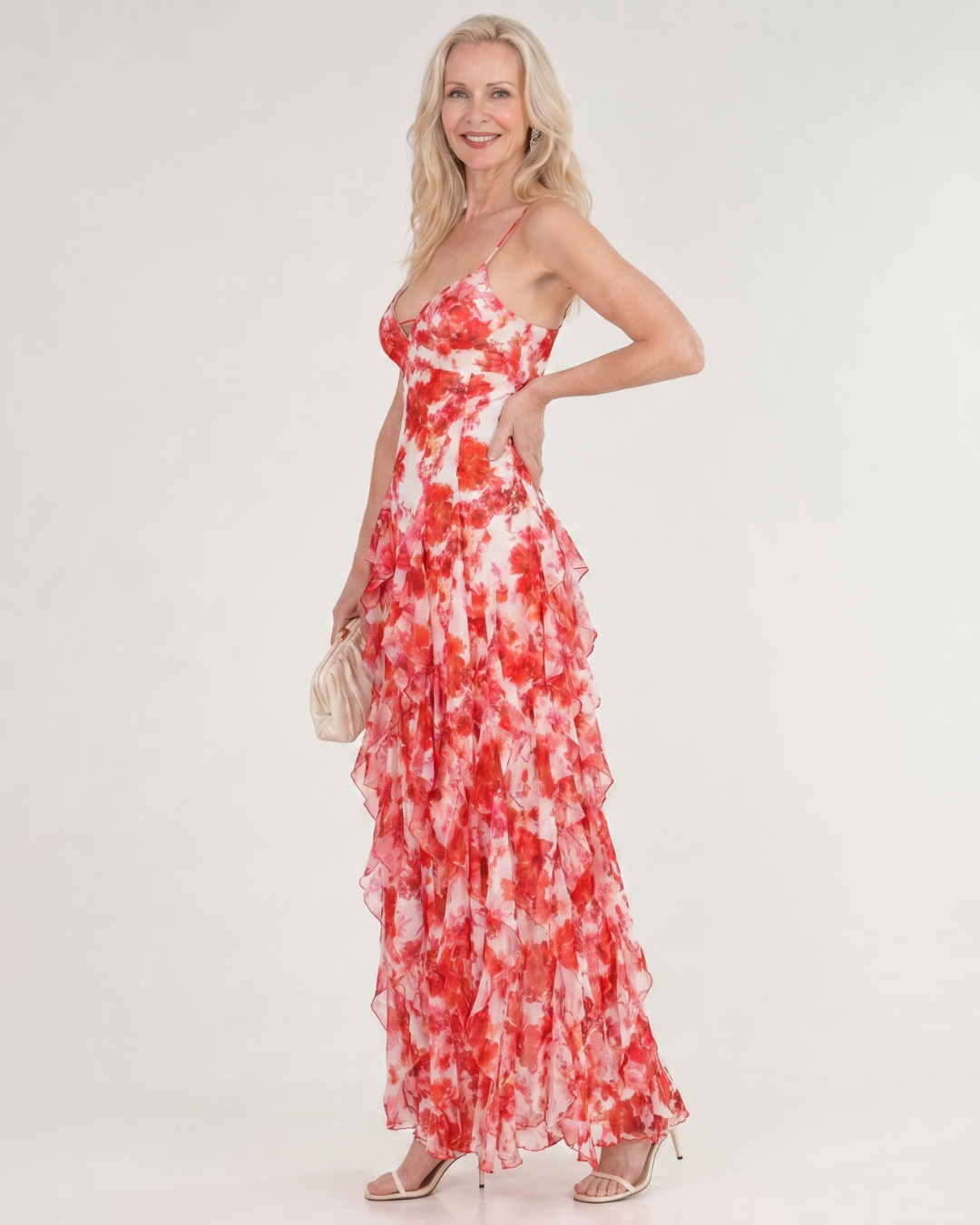 Vugeh | Robe midi sans manches à volants floraux aquarelle