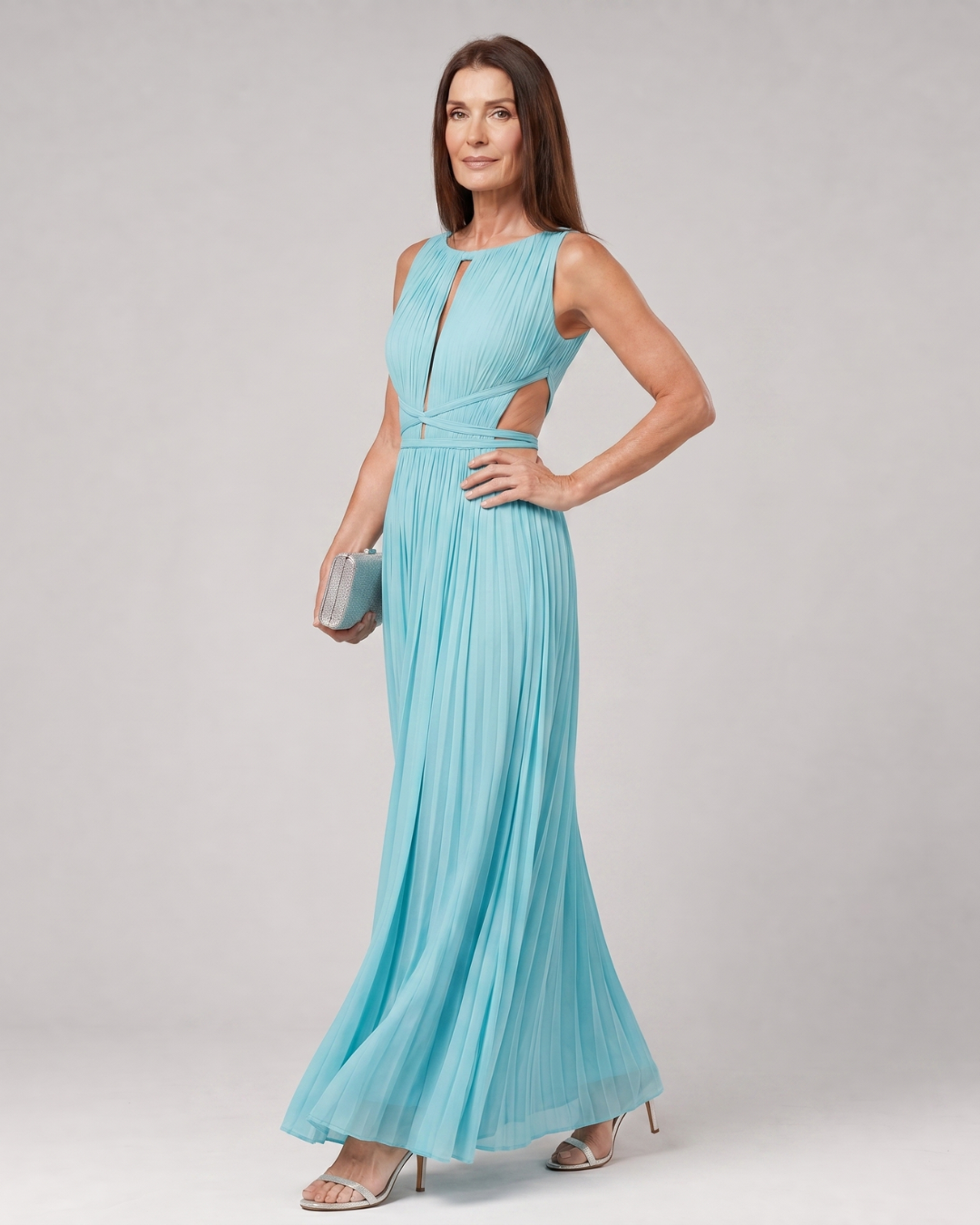 Aeqem | Robe Maxi Sans Manches à Encolure en Clef Plissée