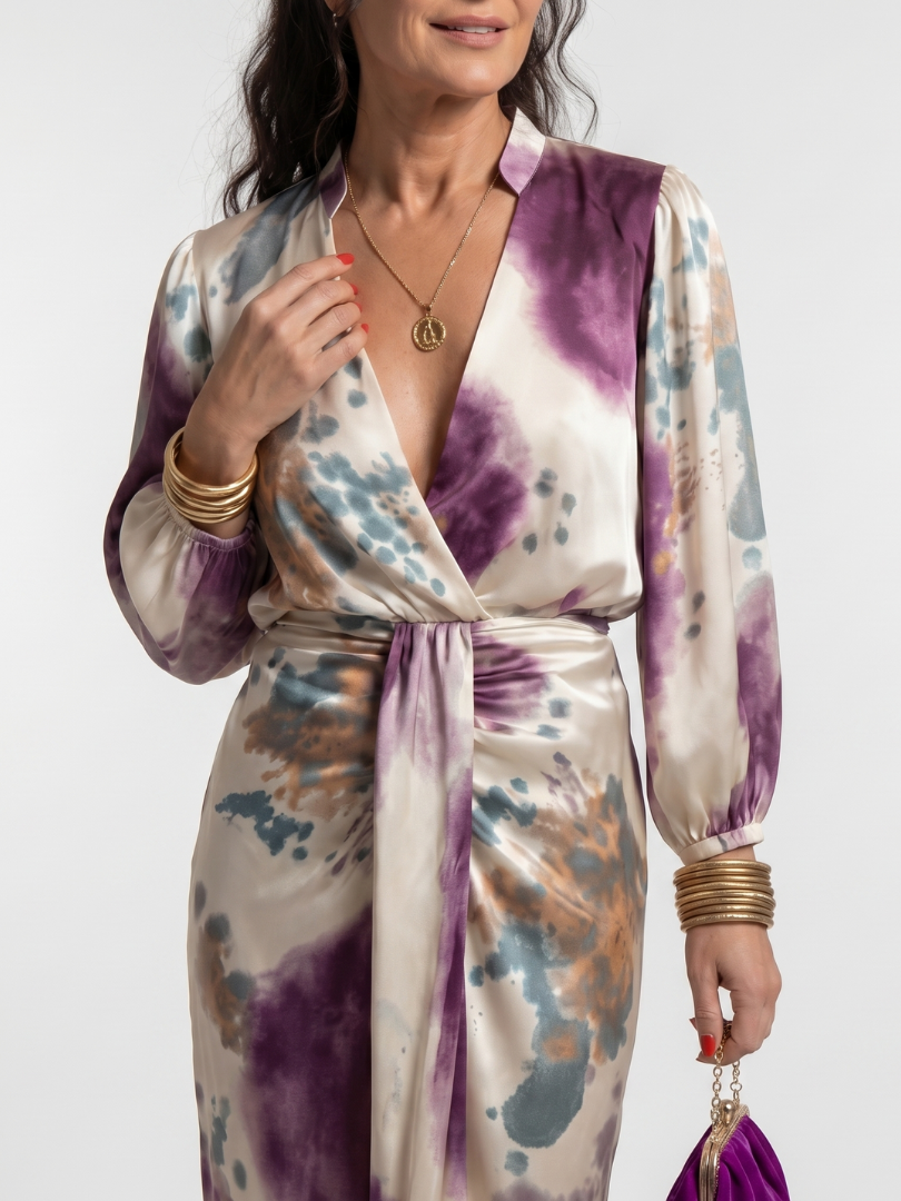 Valentina | Printed Long Sleeve Wrap Midi Dress