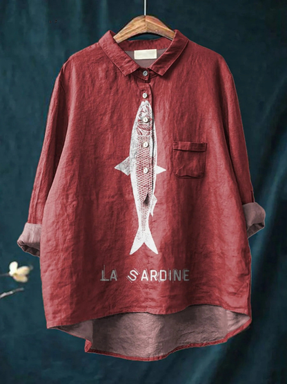 Faye | Sardine Fish Graphic Printed Women's Casual  Shirt