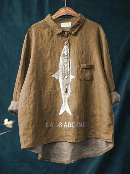 Faye | Sardine Fish Graphic Printed Women's Casual  Shirt