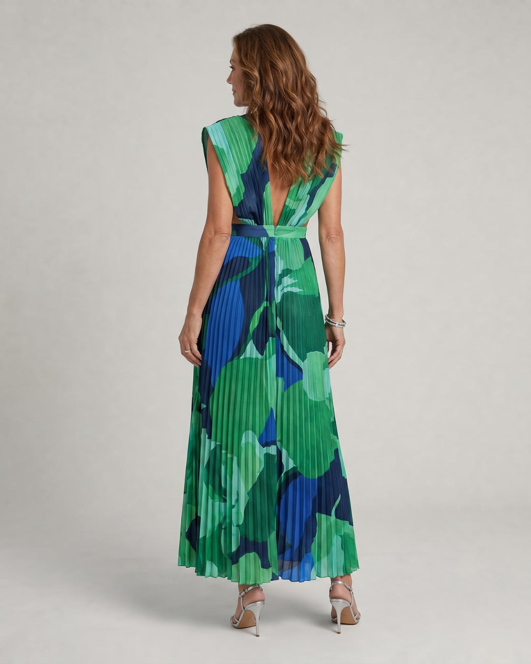 Omnios | Robe Midi à Manches Courtes Plissée Abstracte