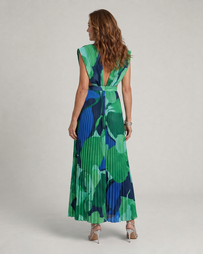Omnios | Robe Midi à Manches Courtes Plissée Abstracte