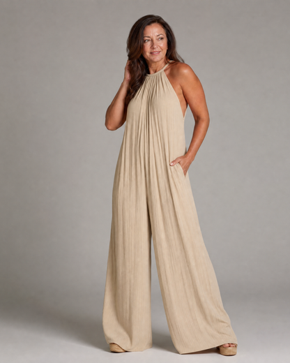 Sylvara | Combinaison Relaxed à Encolure Halter Plissée et Jambes Larges