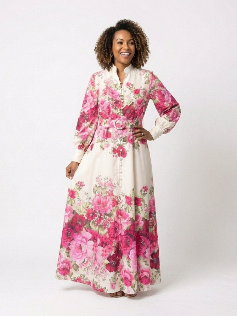 Kennedy | Robe maxi à manches longues florale avec ceinture