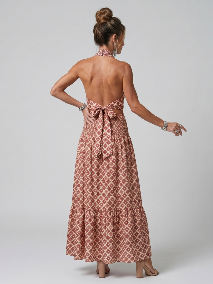 Amira | Geometric Print Cut-Out Midi Dress