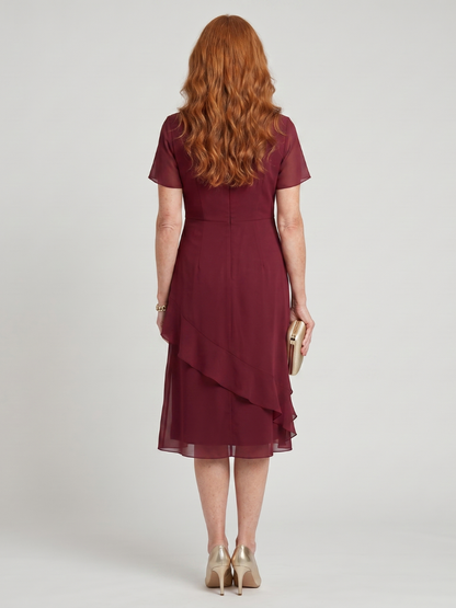 Eira | Robe Midi à Manches Courtes avec Ourlet Superposé