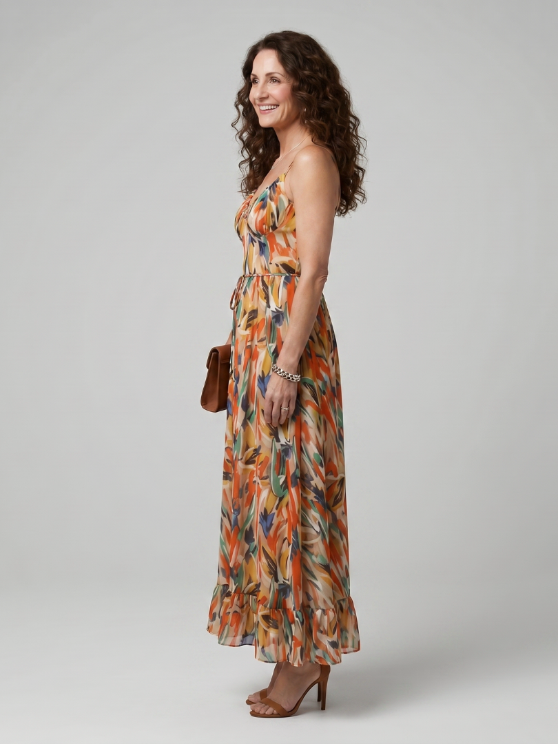 Quill | Abstract Print Spaghetti Strap Midi Dress
