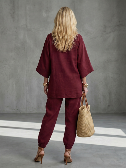 Georgiana | Ensemble Tunique V Col et Pantalon Froncé