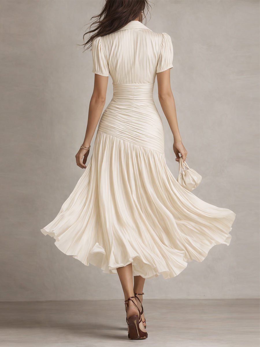 Adriana - Robe Midi en Satin Rayée Rétro