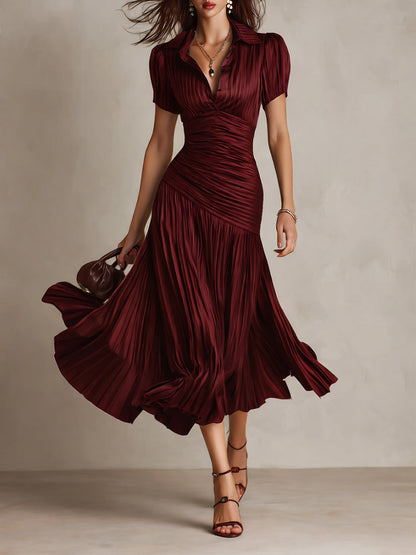Adriana - Robe Midi en Satin Rayée Rétro