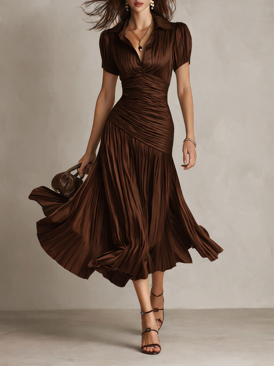 Adriana - Robe Midi en Satin Rayée Rétro