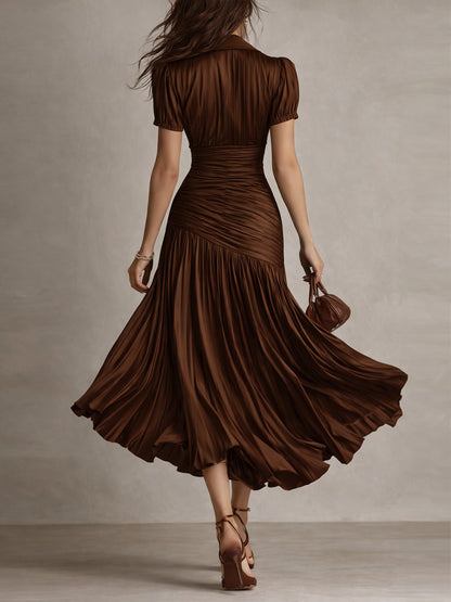 Adriana - Robe Midi en Satin Rayée Rétro