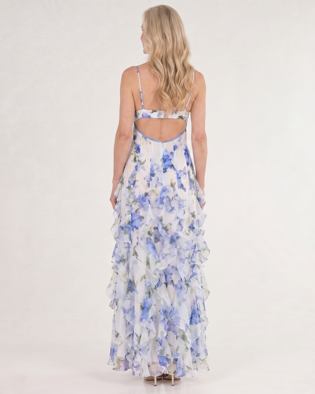 Vugeh | Robe midi sans manches à volants floraux aquarelle