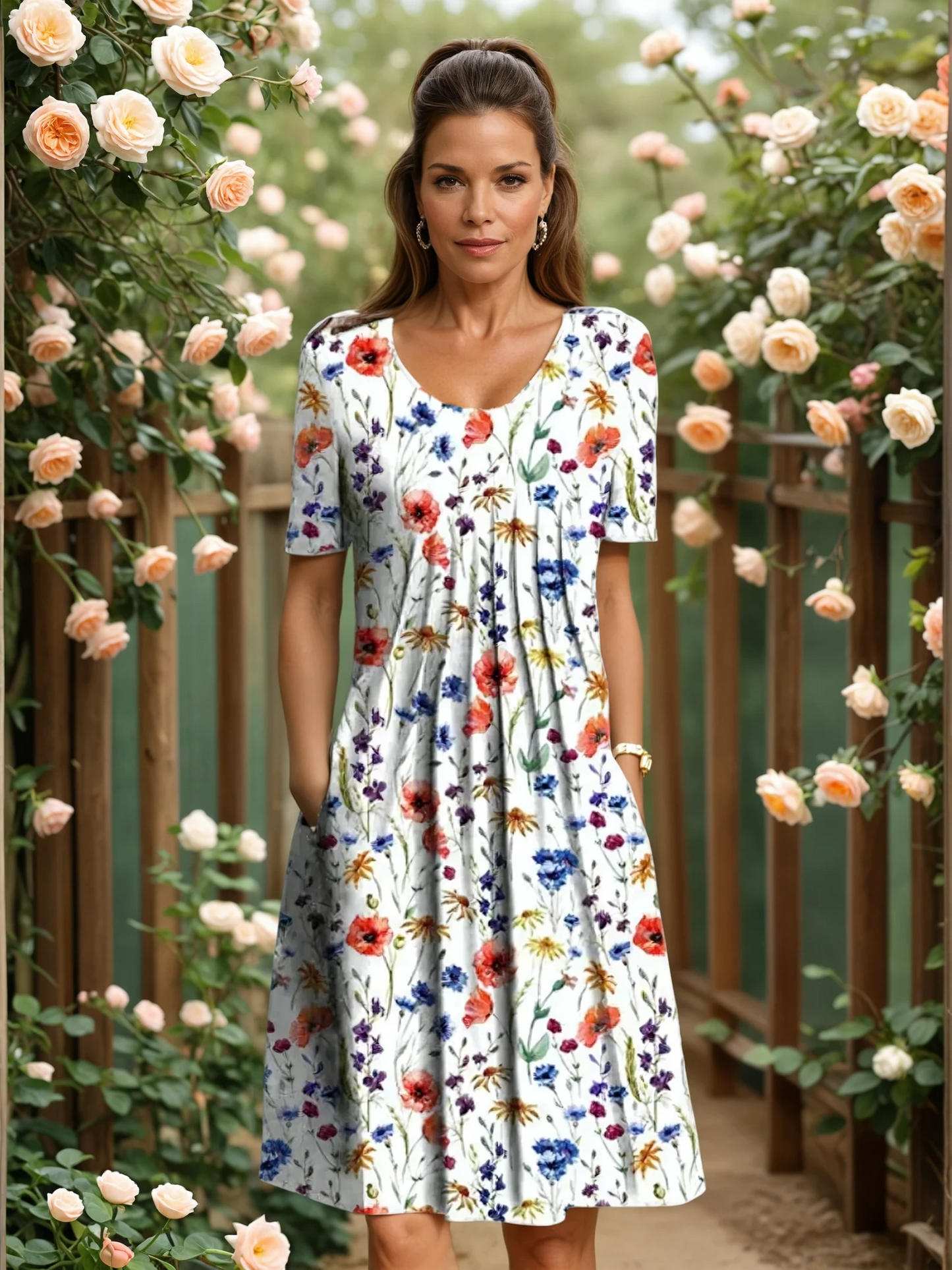 Nancy™ | Robe midi florale avec poches quotidienne