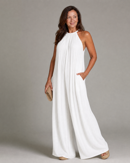 Sylvara | Combinaison Relaxed à Encolure Halter Plissée et Jambes Larges