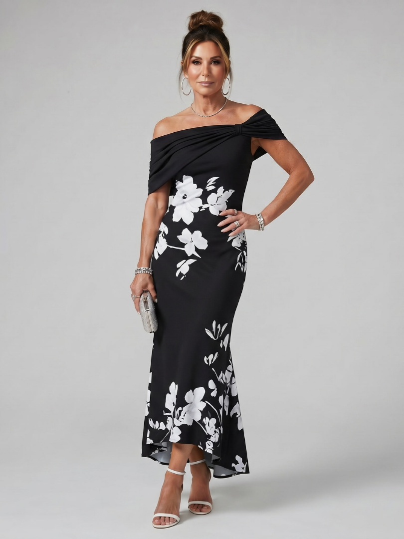 Cosma | Draped Off-Shoulder Midi Dress