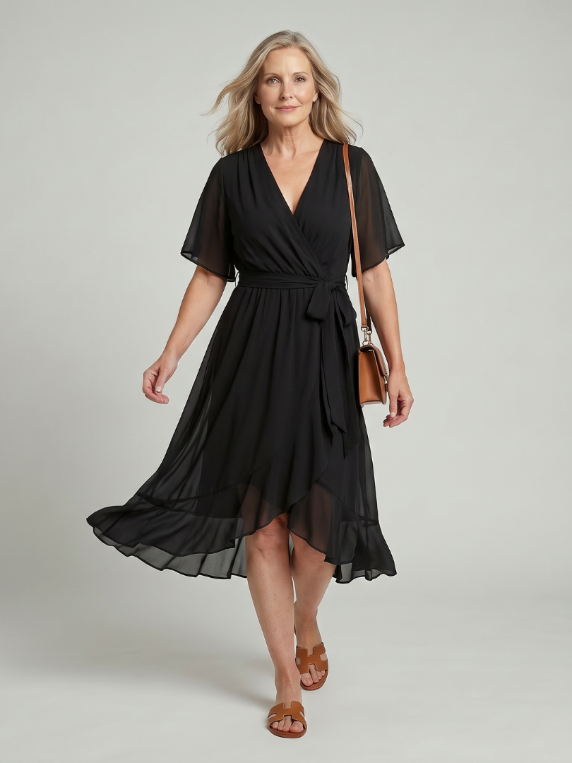 Keziah | Flutter Sleeve Wrap Midi Dress