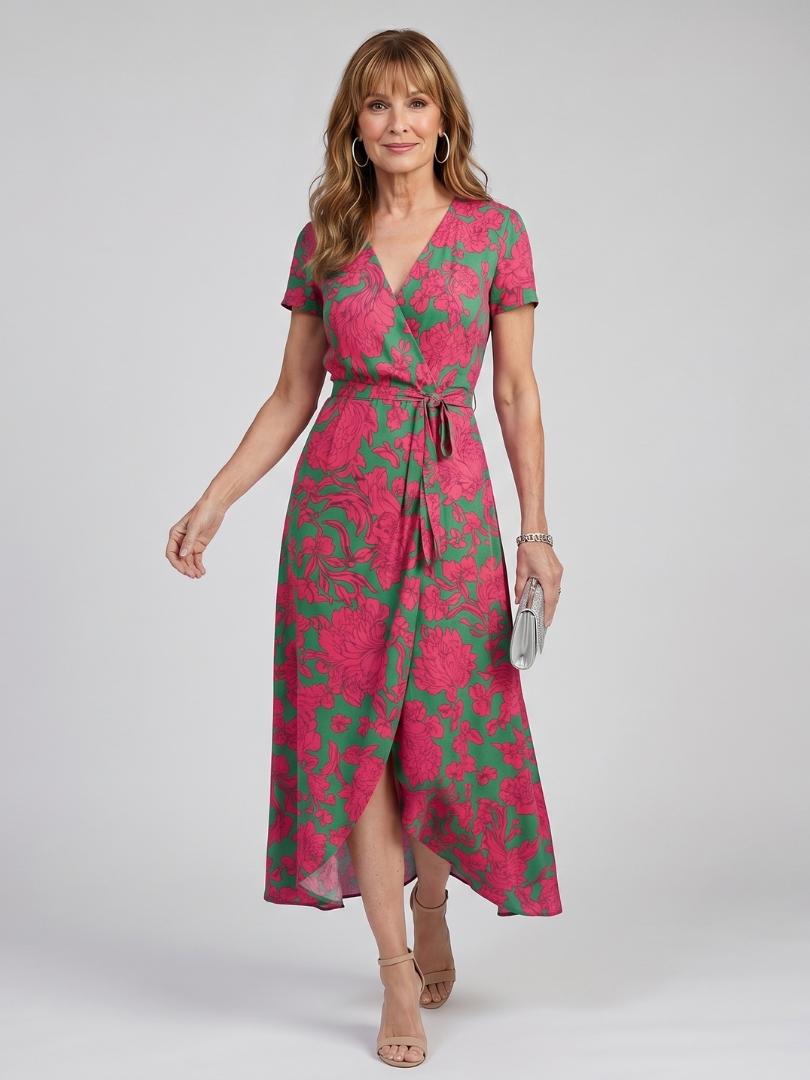 Priya | Floral Short Sleeve Wrap Midi Dress