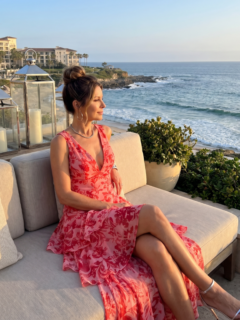 Gala | Robe midi sans manches à décolleté en V profond et motif peint