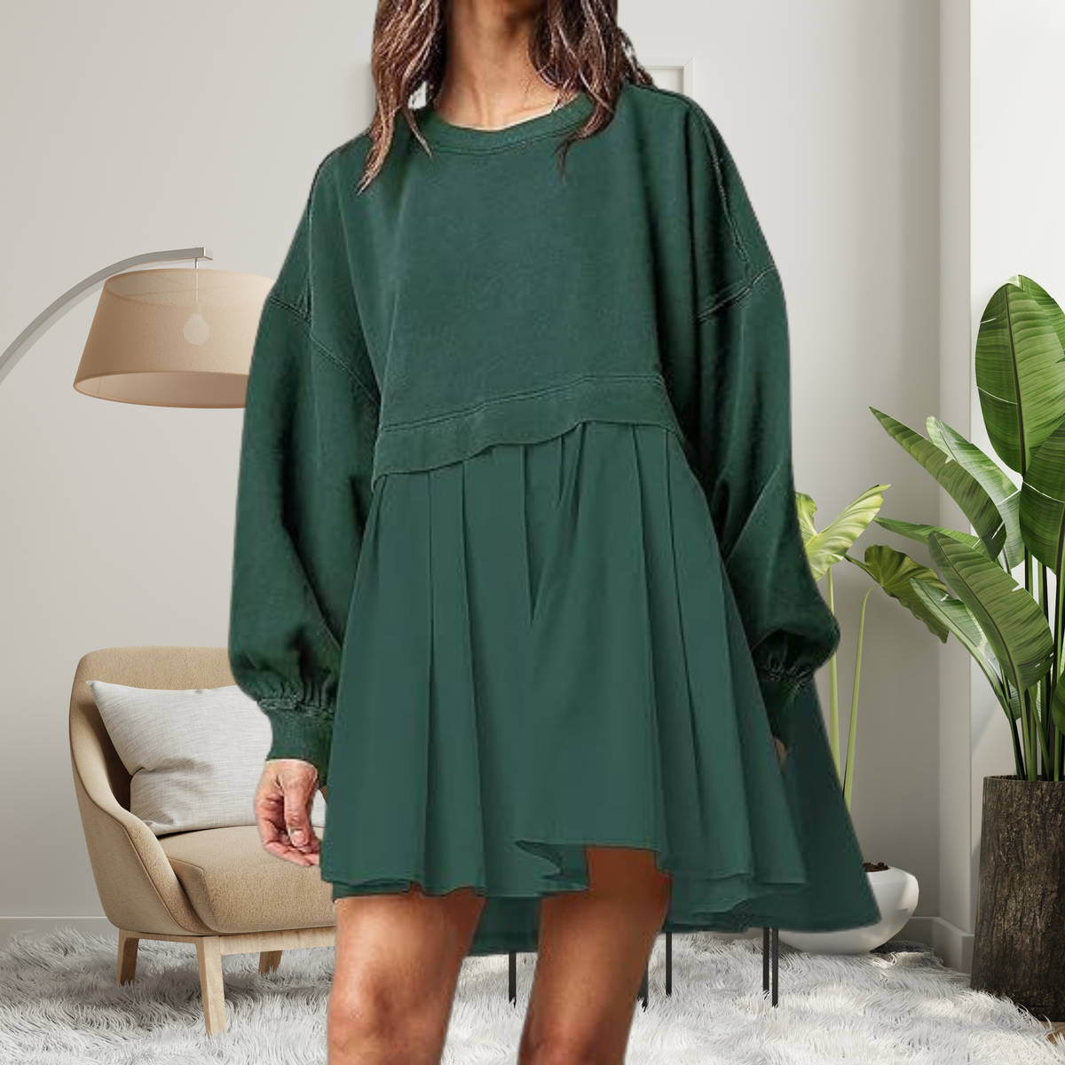 KARIYAH™ - Cozy Loose-Fit Long Sleeve Midi Dress