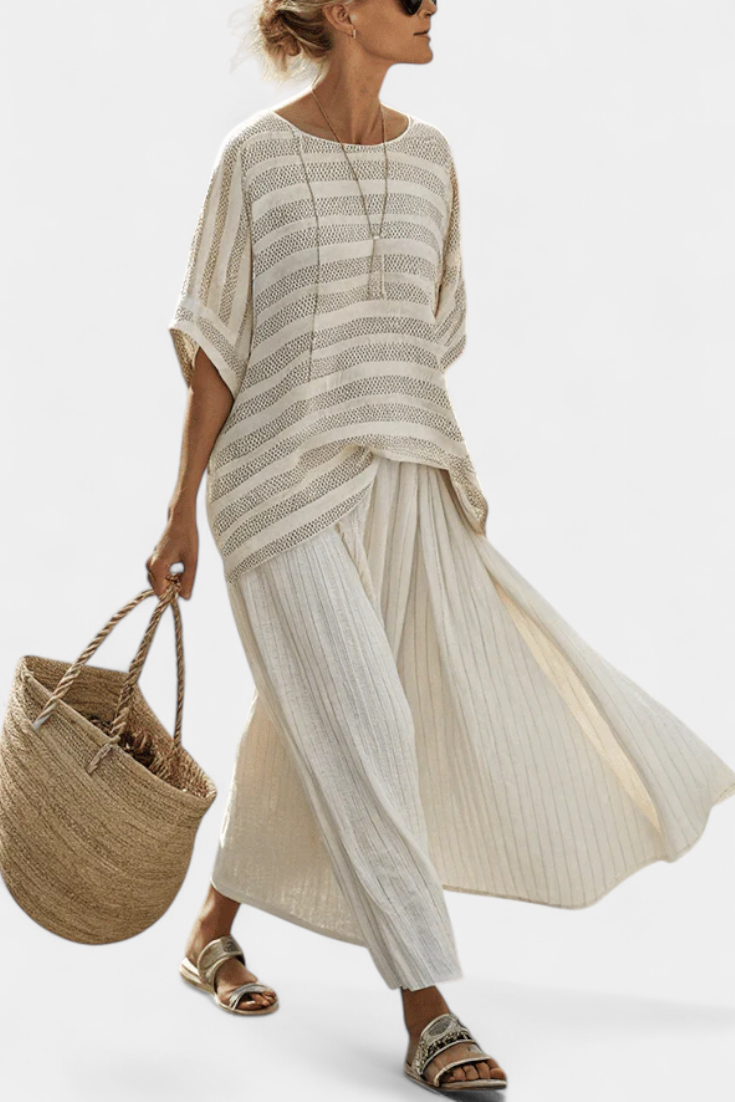 Westlyn | Haut en bambou rayé confortable et pantalons en lin fluides