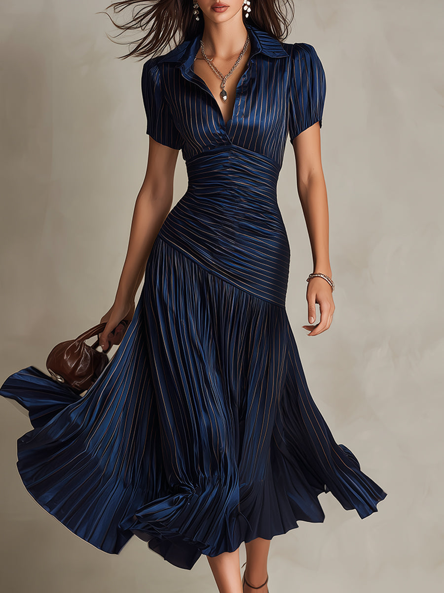 Adriana ∙ Robe midi satinée à rayures rétro