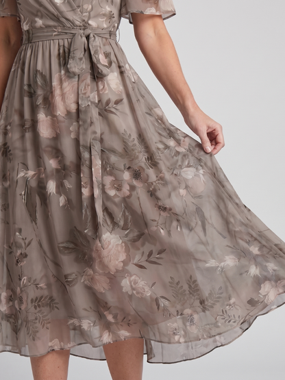 Mirabel | Robe midi à manches volantes et taille froncée avec imprimé floral