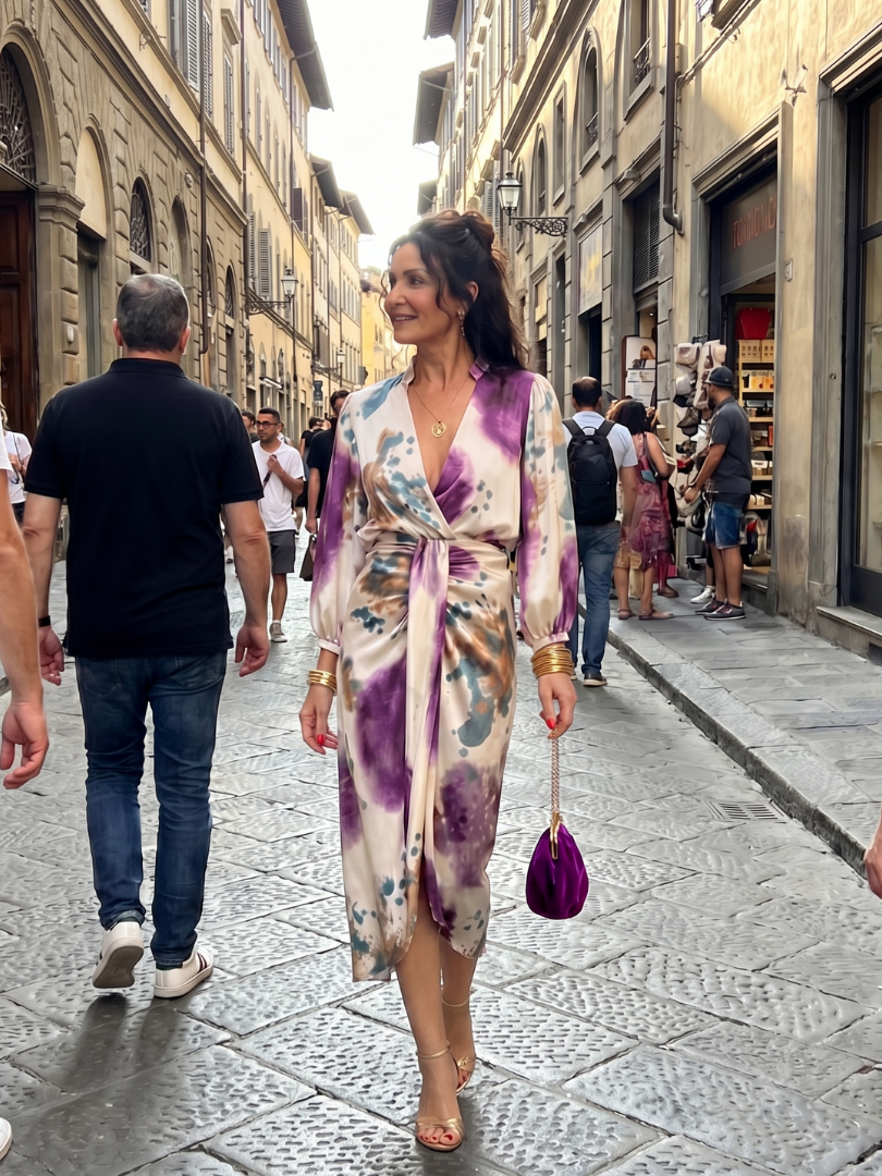 Valentina | Printed Long Sleeve Wrap Midi Dress