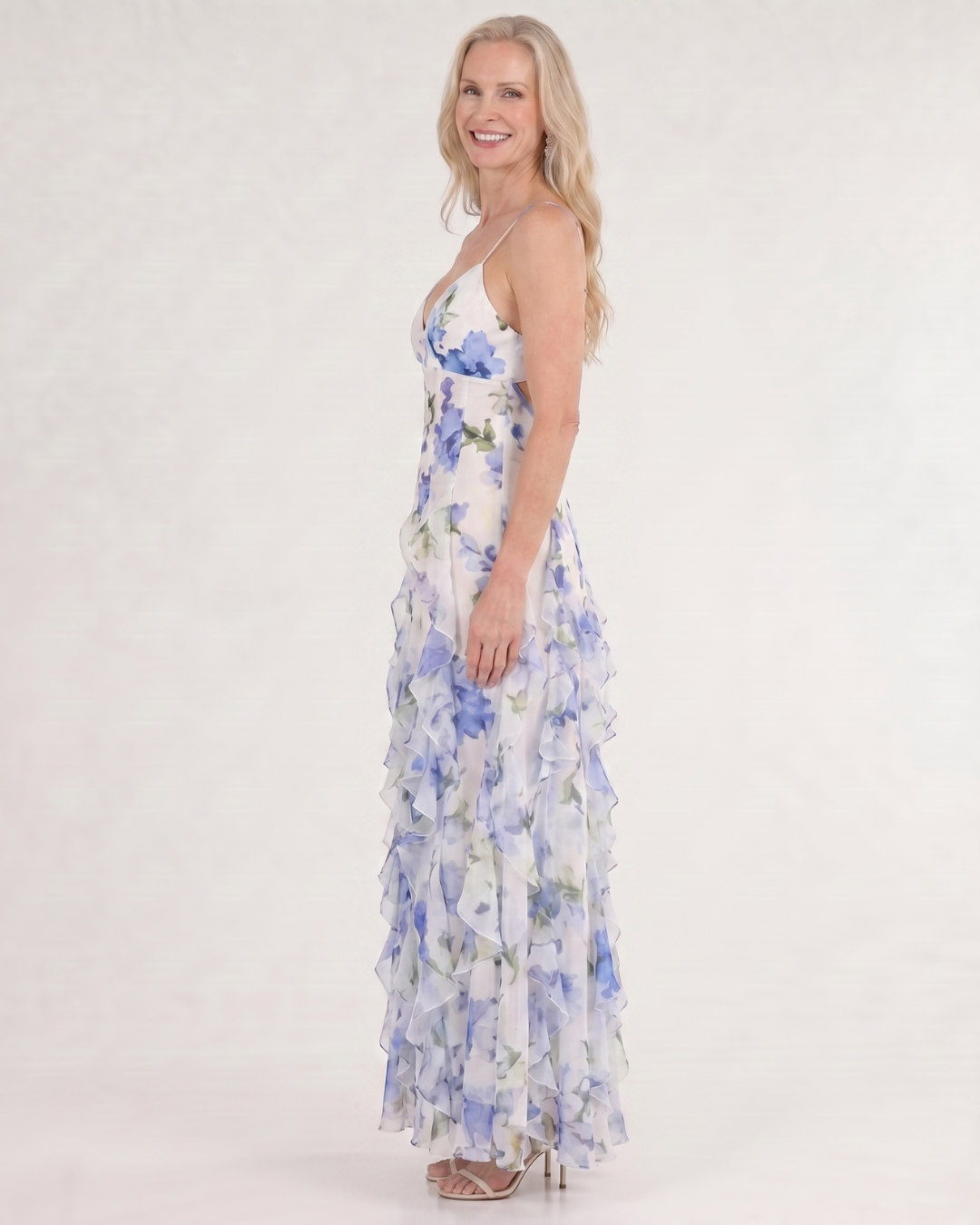 Vugeh | Robe midi sans manches à volants floraux aquarelle