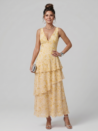 Gala | Robe midi sans manches à décolleté en V profond et motif peint