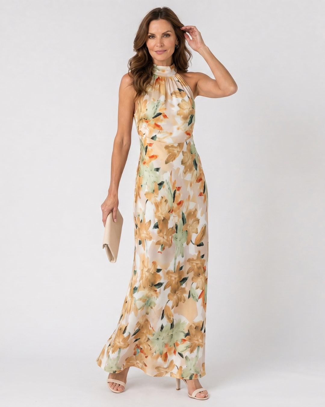 Cekel | Robe Midi Flottante à Imprimé Botanique avec Col Halter