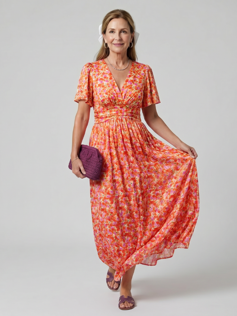 Juna | Robe midi à imprimé floral Ditsy à manches courtes