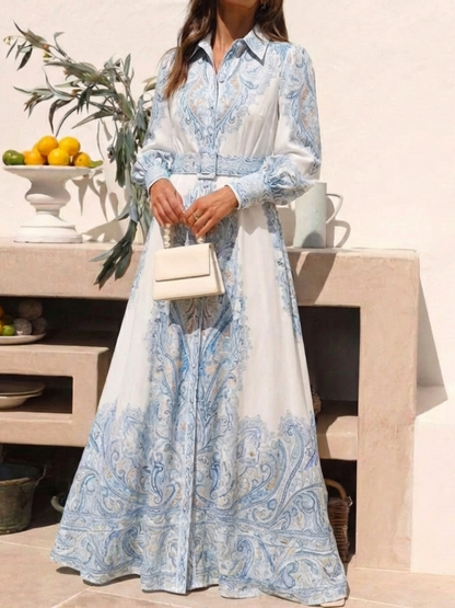 Sierra | Robe maxi à manches longues imprimée et col montant