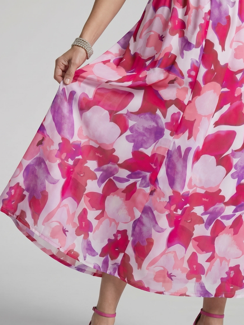Candlia | Abstract Print Puff Sleeve Midi Dress