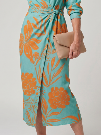 Leya | Robe midi à manches longues et col, motif rayé