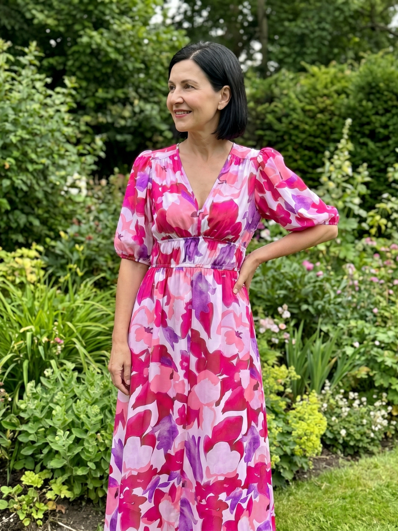 Candlia | Abstract Print Puff Sleeve Midi Dress