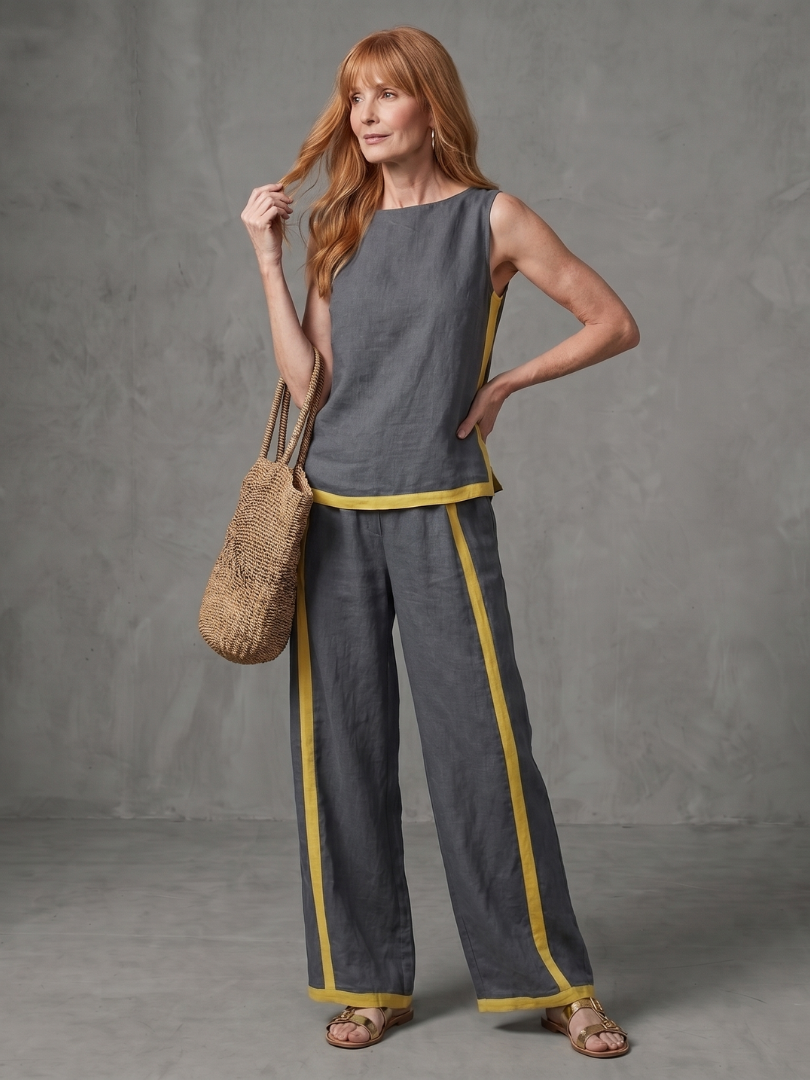 Inara | Ensemble Top Sans Manches et Pantalons Large à Contrast