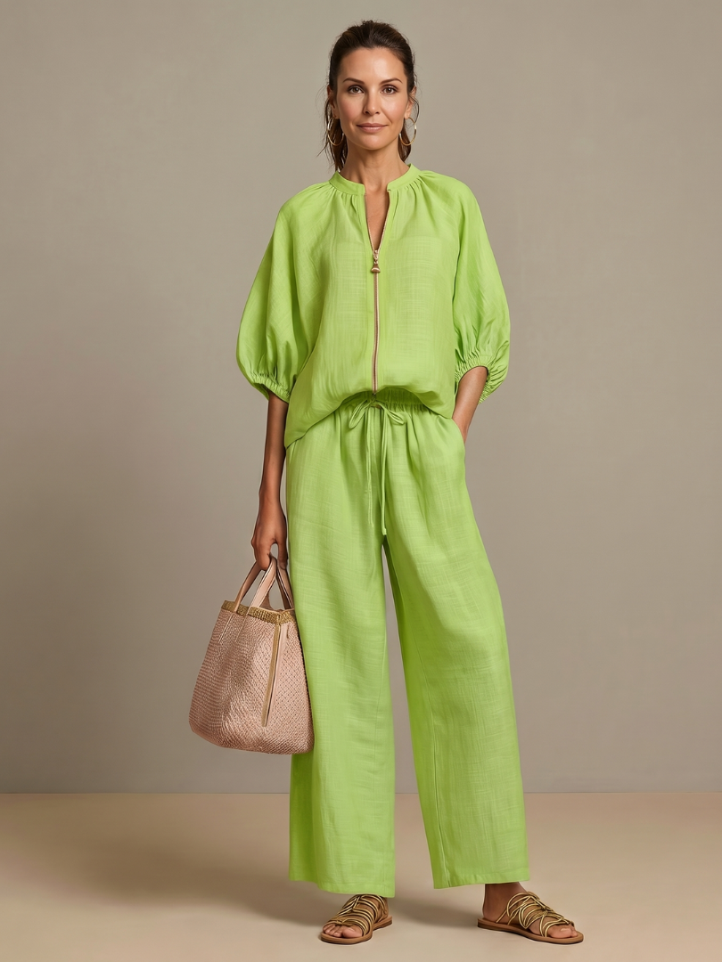 Natalia | Haut Blouson à Zip et Pantalon Large