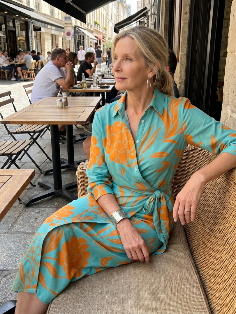 Leya | Striped Collared Wrap Midi Dress