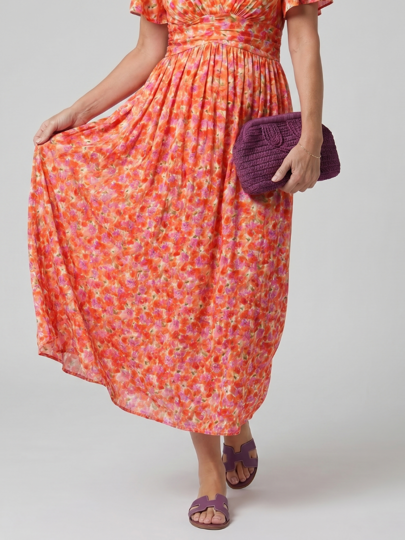 Juna | Ditsy Floral Short Sleeve Midi Dress