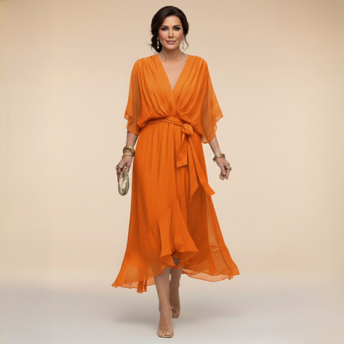 MARTA™ | ROBE EN CHIFFON AVEC ENCOLURE EN V