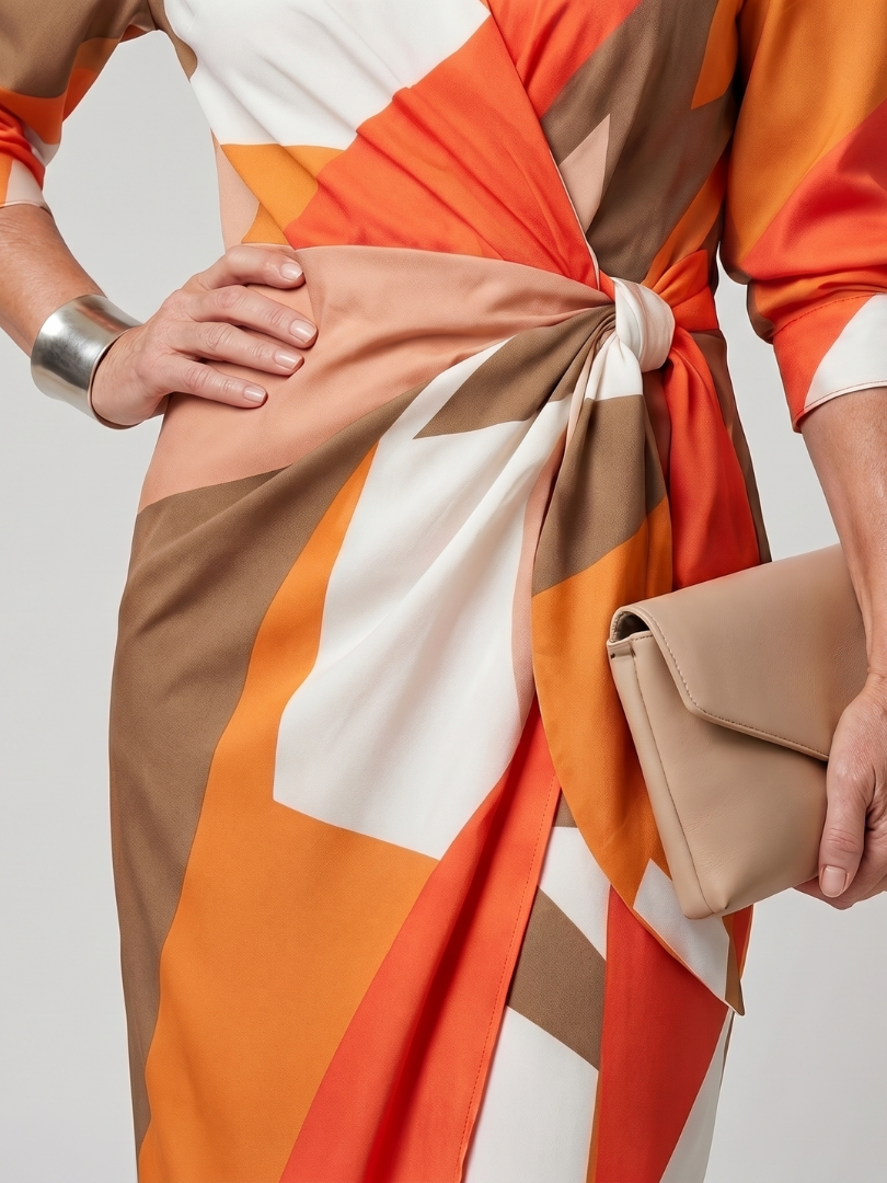 Leya | Robe midi à manches longues et col, motif rayé
