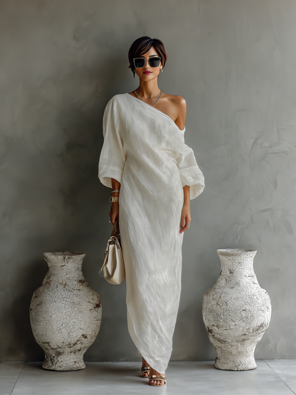 Robe en Lin Ivoire Sans Épaules