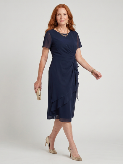 Eira | Robe Midi à Manches Courtes avec Ourlet Superposé