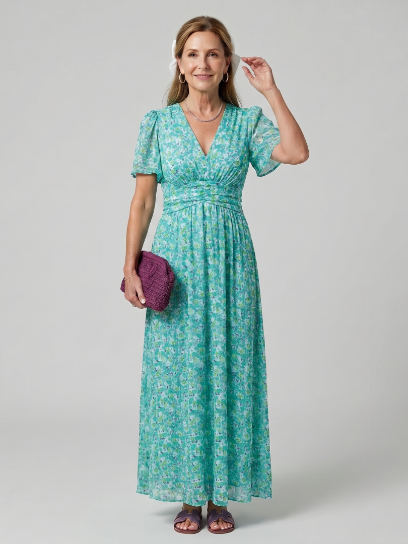 Juna | Ditsy Floral Short Sleeve Midi Dress