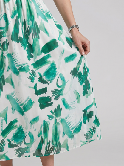 Candlia | Robe Midi à Manches Bouffantes et Imprimé Abstrait en V
