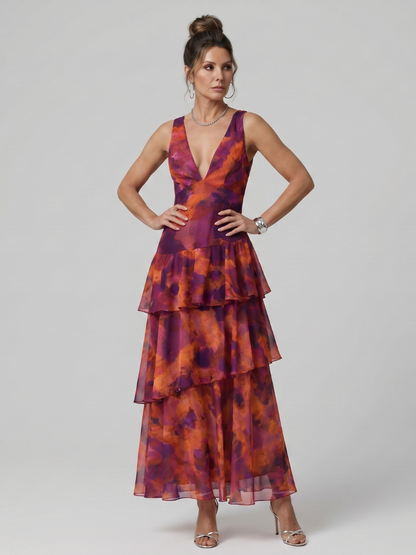 Gala | Robe midi sans manches à décolleté en V profond et motif peint