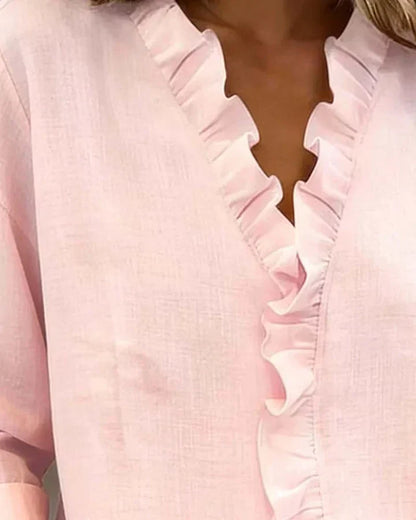 Glynara™ | Ruffled V-Neck Blouse